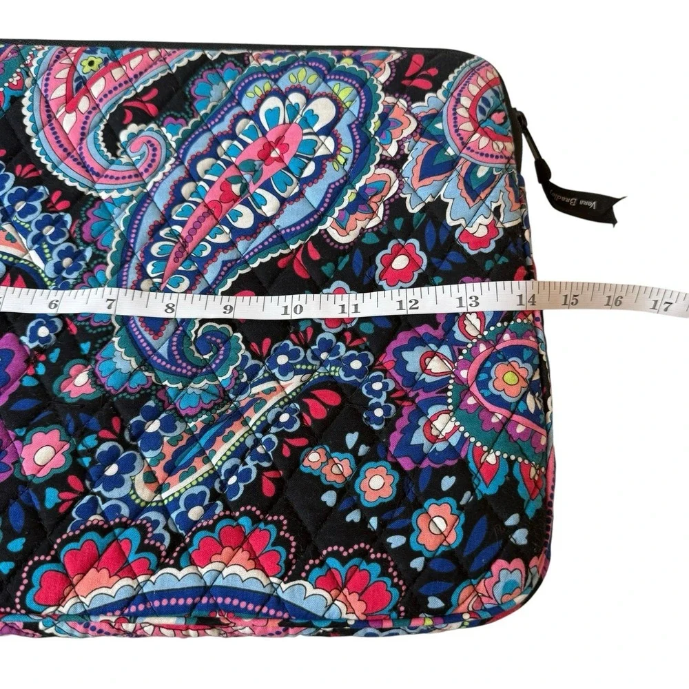 Vera Bradley Laptop Sleeve Quilted Black Haymarket Paisley 14x11 Classic Office